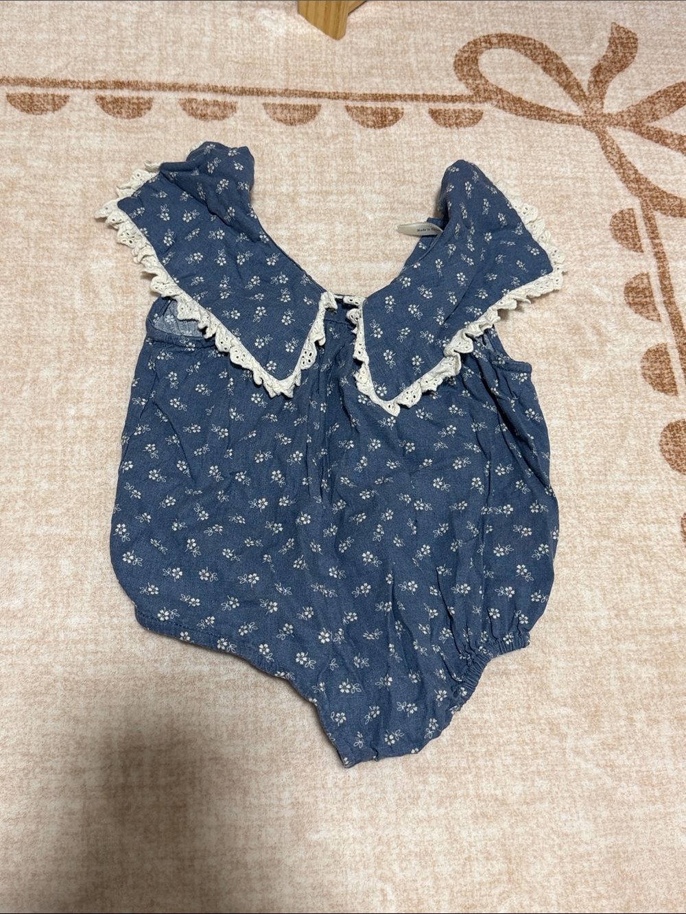 Rylee and Cru- Blue Ditsy Lace-Trim Kids Romper